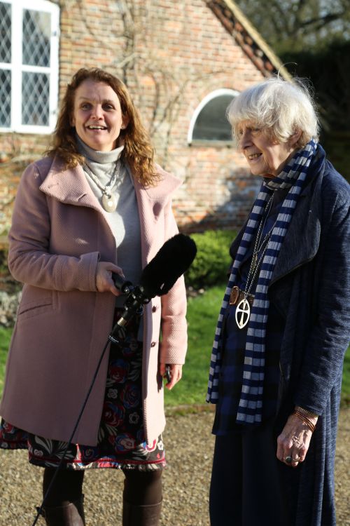 Jenifer Wates and Caroline Arnold being filmed at Bore Place Jenifer Wates and Caroline Arnold being filmed at Bore Place
