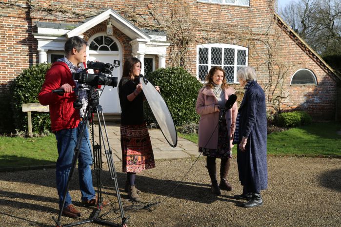 Jenifer Wates and Caroline Arnold being filmed at Bore Place Jenifer Wates and Caroline Arnold being filmed at Bore Place